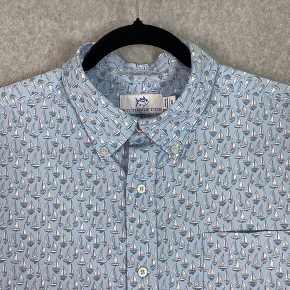 Southern Tide Shirt Mens XL Blue Forget A Boat It Button Down All Over Print - Picture 3 of 8